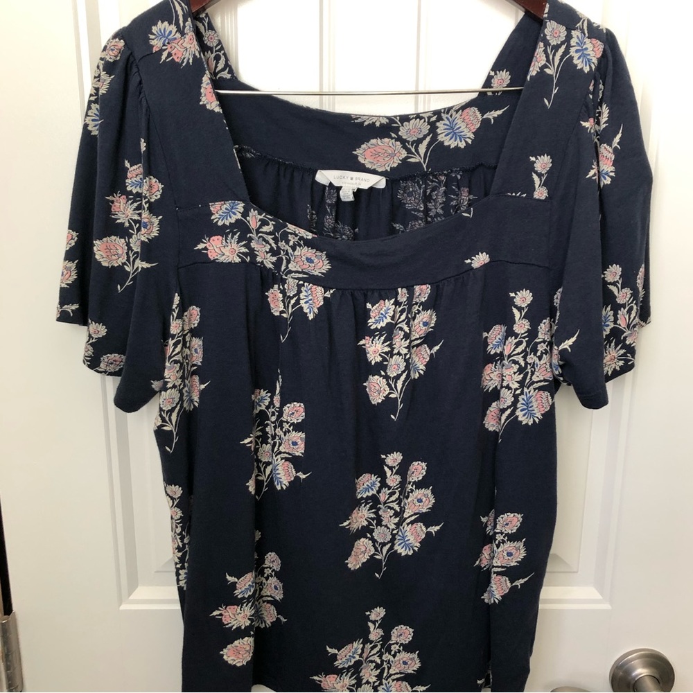 Floral Square Neck Blouse by Lucky Brand, Size XL.